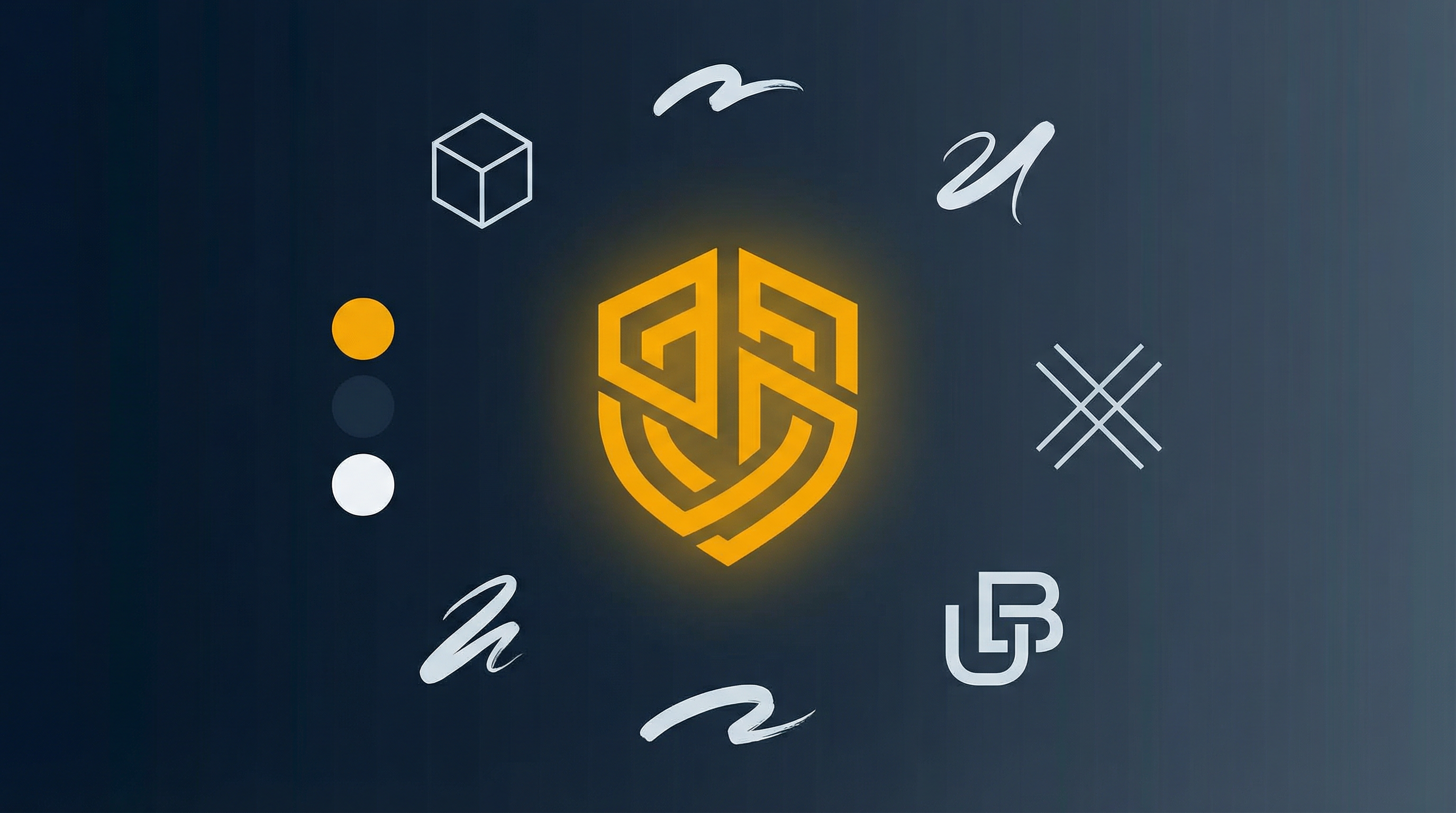 Illustration of visual identity and professional branding with brand symbols in corporate colors