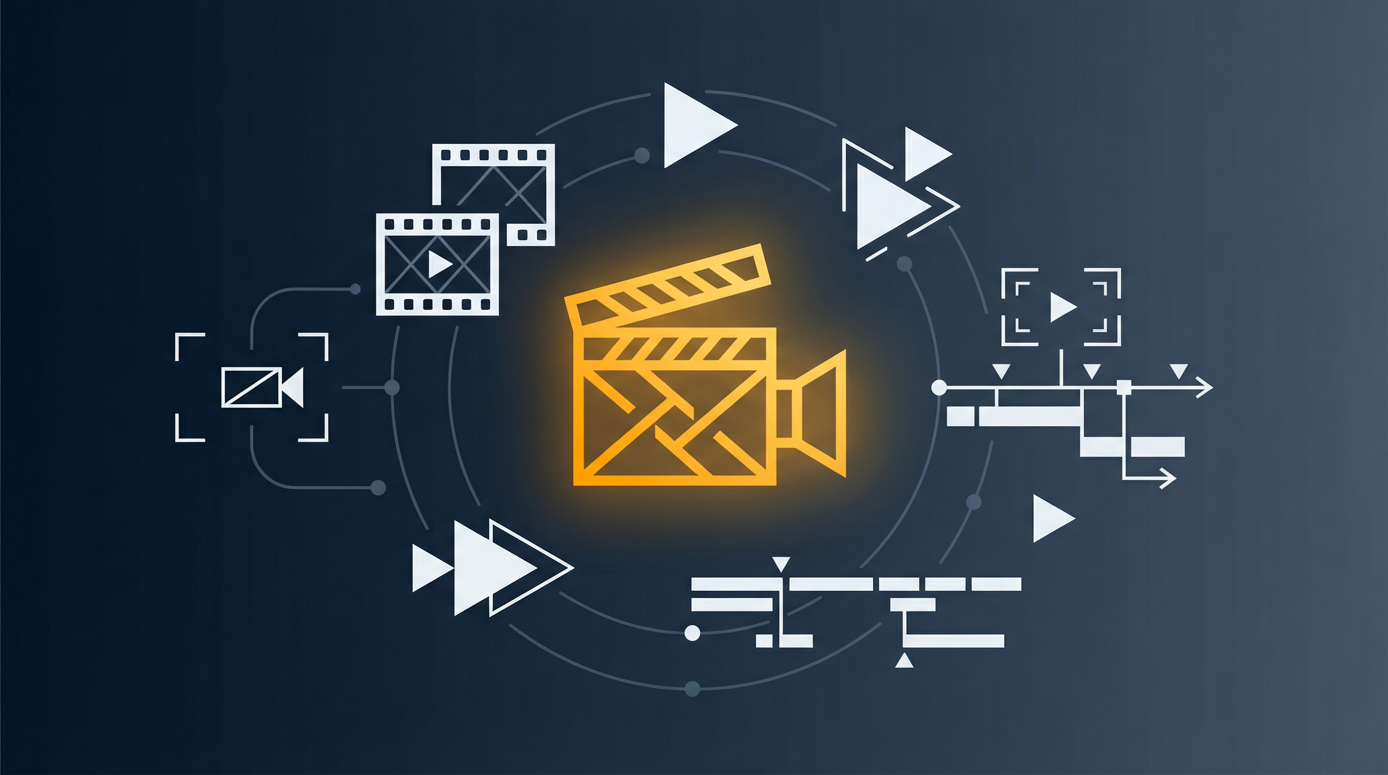 Illustration of corporate video with cinematic production symbols