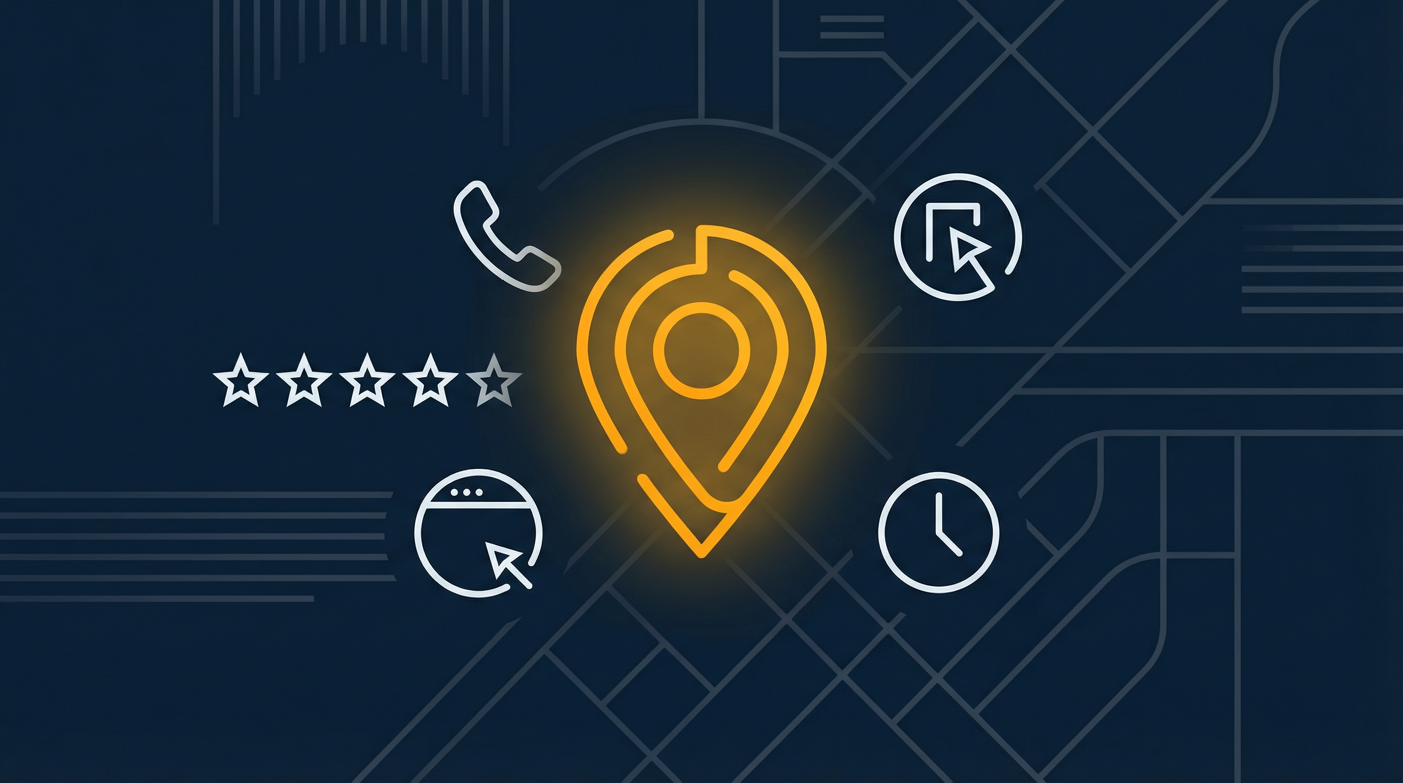 Illustration of Google Business Profile with location symbols and local digital presence