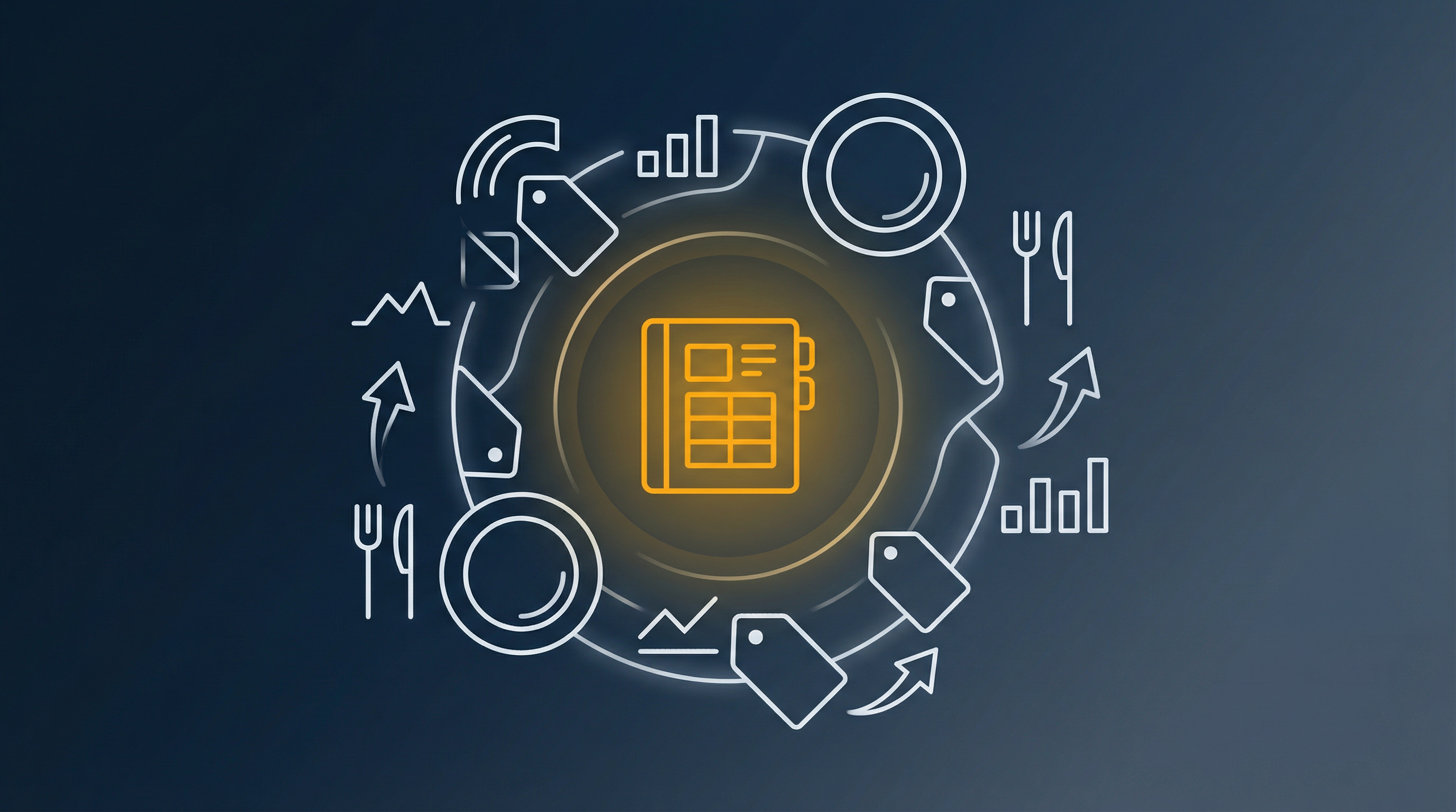 Illustration of menu engineering with design and profitability symbols